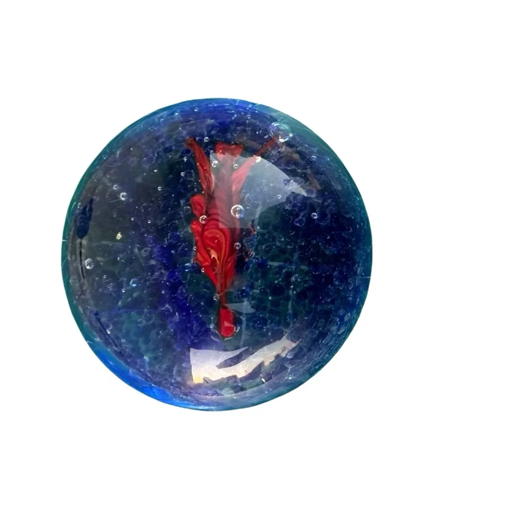 Blue and Orange Glass FishHand-Blown Art Glass Paperweight